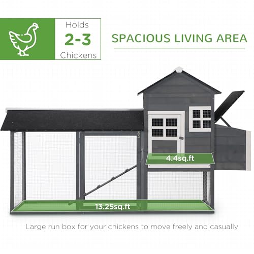 PawHut 84" Wooden Chicken Coop, Hen House Outdoor with Run Nesting Box, Asphalt Roof, Removable Tray, Ramp, Poultry Cage for 2-3 Chickens, Gray - color: Gray