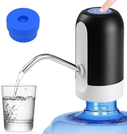 CHIVENIDO 5 Gallon Water Dispenser - Water Bottle Pump with Reusable Cap for Screw Top or Crown Tops, USB Charging Water Jug Dispenser for Universal 2-5 Gallon Bottle - color: Black