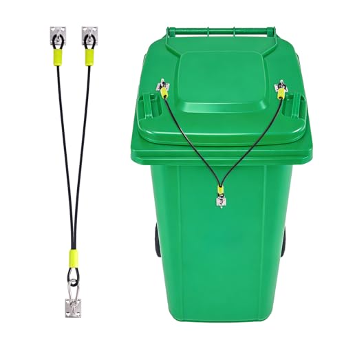 Universal Raccoon Trash Can Lid Lock - Small Animals Outdoor Trash Can Lid Lock with Two Steel Wire Rope,Also Works for Bear,Rat,Wind and Other Wildlife (1)