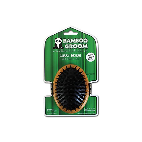 Bamboo Groom Curry Brush with Rubber Bristles for Pets - style: Curry Brush with Rubber Bristles