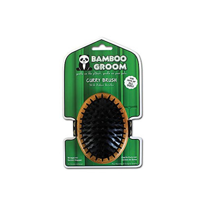 Bamboo Groom Curry Brush with Rubber Bristles for Pets - style: Curry Brush with Rubber Bristles