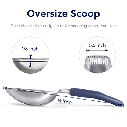 WePet Cat Litter Scoop, Aluminum Alloy Sifter, Kitty Metal Scooper, Deep Shovel, Long Handle, Poop Sifting, Kitten Pooper Lifter, Durable, Heavy Duty, for Litter Box - color: FLAT Aluminum \ #01 Blue Handle, size: Large
