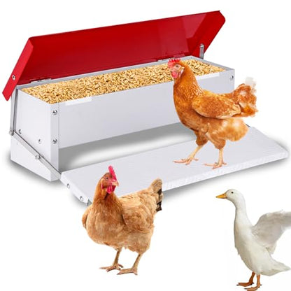 Automatic Chicken Feeder, Galvanized Treadle Poultry Feeder No Waste, Rainproof Metal Auto Chicken Feeder Rat-Proof, No-Spill for Duck Turkey Outside