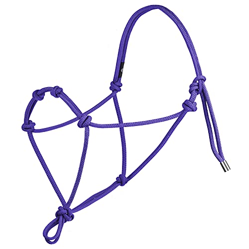 Harrison Howard Super Sturdy Horse Rope Training Halter with 4 Knot 1/4" Stiff Halter Cord - color: Purple, size: Standard