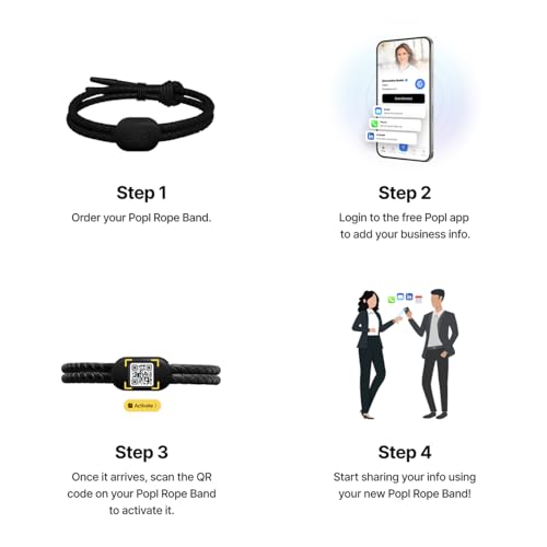 Authentic Patented Popl Bracelet™ (Avoid Fake Knockoffs) - Smart NFC Networking Card - Simply Tap to Exchange Contact Info, Capture Leads, & Manage Contacts (White) - color: White Rope Style