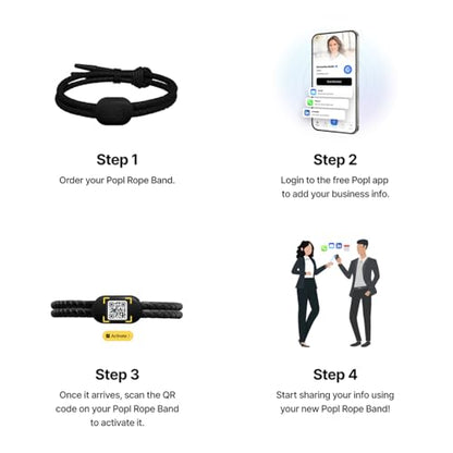 Authentic Patented Popl Bracelet™ (Avoid Fake Knockoffs) - Smart NFC Networking Card - Simply Tap to Exchange Contact Info, Capture Leads, & Manage Contacts (White) - color: White Rope Style