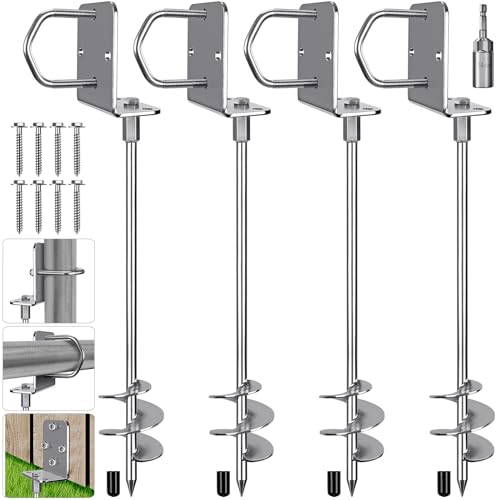 Insaga 18''/24''/30'' Ground Anchors Screw in Earth Anchor Solid Steel with L Bracket for Trampoline Mobile Home Swing Set Shed Carport Tent Stakes, Wider Helix Blade & Chrome Plated Finish, 2/4/6Pcs - color: 18''-4Pack, size: 3'' Blade