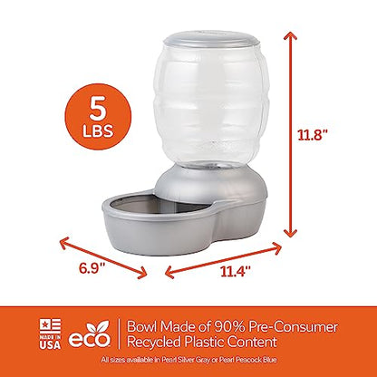 Petmate Replendish Feeder with Automatic Cat and Dog Feeder, 5 LB, Pearl Silver Grey, Made in USA - color: Pearl Silver Grey, size: 5 LB