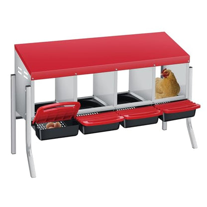 Garvee Nesting Boxes for Chickens - 4 Compartment Metal Stainless Steel Chicken Nesting Boxes with Pull-Out Trays,Hen Roosting & Laying Eggs,Roll Away Design,Easy to Install and Easy to Clean - color: Red, size: 4 Holes with legs