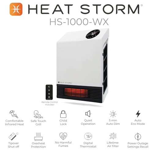 Heat Storm Deluxe Space 1000 Watt Infrared Wall Mount Electric Heater, White - color: White