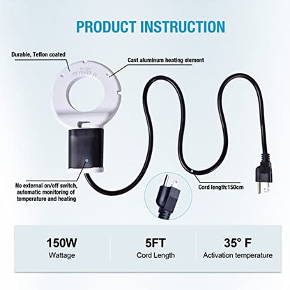 150W Chicken Waterer Heater, Aluminum Utility De-Icer for Farm & Livestock, Non-Conductive and Anti-Rust Heated Chicken Waterer, Bird Bath Heater Livestock Water Heater for Multiple Using - size: 150-Watt(New)