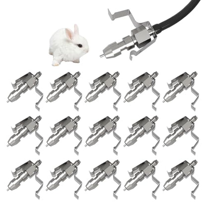 15pcs Stainless Steel Rabbit Watering Nipples Metal with Cage Rodent Waterering System (Grey, Large)
