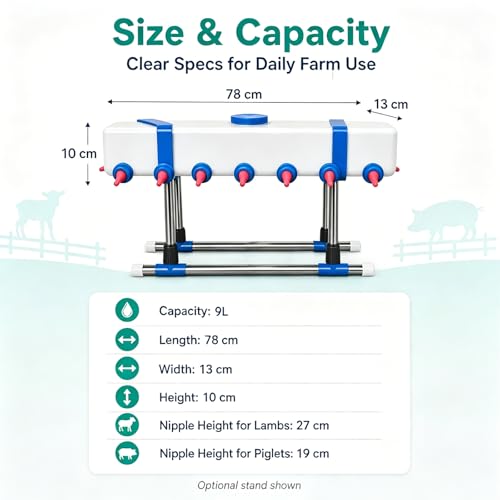 Lamb Beverage Feeder, Calf's Milk Drink, Corral Feeder Cattle Breeding Feed, 12 Head with Holder, Also Included are 10 Nipples. 9l Large Capacity Milk Box, for Farm Ranch