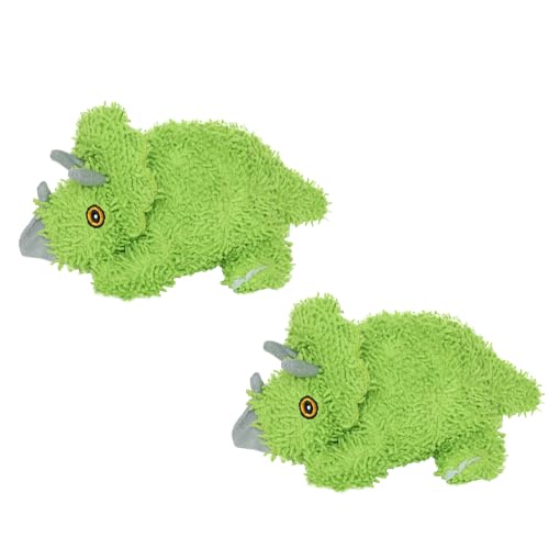 MIGHTY® 2 Pack Microfiber Medium Triceratops Dog Toys | Ultra Durable Plush Toy with Multiple Layers & Reinforced Seams , Washable and Floats , Mighty® Construction - color: 2PK Green Triceratops