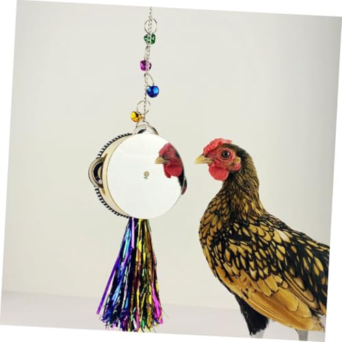 Chicken Mirror Drum Toy for Pets Interactive Rooster Hen Playing Mirror Stainless Steel Hanging Toy for Poultry Fun and Entertainment