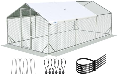 Quictent Advanced Series 18x9 ft Metal Chicken Coop Run with Side Hardware Cloth, Large Walk-in Outdoor Poultry Cage Heavy Duty Predator Proof Hen Duck Rabbit Farm Pen House, Waterproof Anti-UV Cover - color: White, size: 18x9 ft
