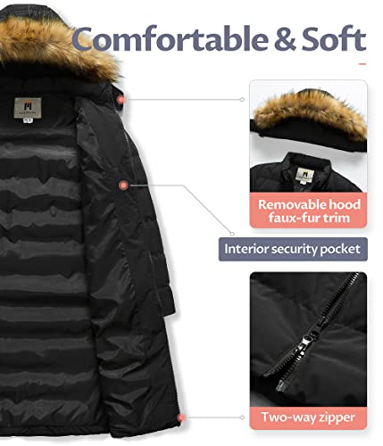 CREATMO US Women's Long Winter Faux Fur Coat Puffer Warm Jacket with Detachable Hood - color: Black, size: 4X-Large