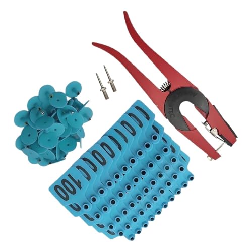 Cattle Ear Tags Ear Tags for Cattle Pasture Livestock Labels 001-100 Numbered with Applicator for Wildlife Tracking Beef for Cattle Cows Hogs Pigs(Blue) - color: Blue