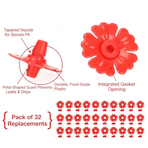 Hyuduo 30-Piece Hummingbird Feeder Replacement PartsHummingbird Feeder Rings Flower Feeding Ports for Garden Hummingbird Feeders (Red/White/Yellow) - color: Red
