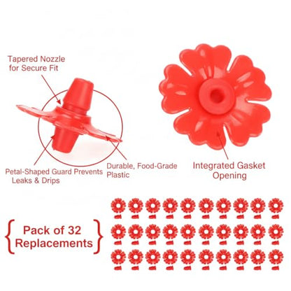 Hyuduo 30-Piece Hummingbird Feeder Replacement PartsHummingbird Feeder Rings Flower Feeding Ports for Garden Hummingbird Feeders (Red/White/Yellow) - color: Red