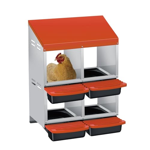 3/4-Hole Metal Chicken Nesting Box with Removable Roll-Out Tray - Easy Egg Collection & Clean Galvanized Steel Laying Box for Hens - for Backyard Coop & Poultry Farm Use - color: orange, size: orange 2x2 holes
