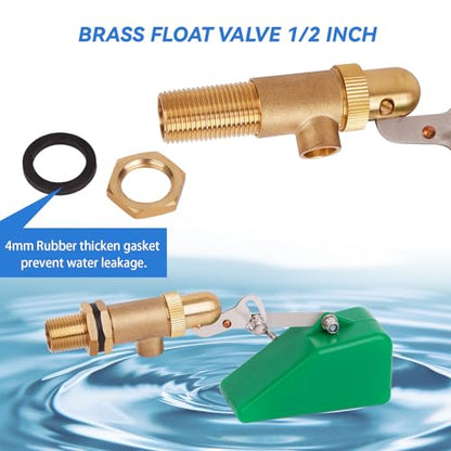 2Pcs Brass Float Valve 1/2 Inch Livestock Water Tank Float Valve with Adjustable Arm for Water Trough Water Float Valve for Automatic Waterer,Aquariums,Ponds,Aquaculture, Hydroponics