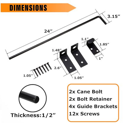 24" Heavy Duty Cane Bolt Gate Drop Rod with Black Finish-Steel Gate Ground Latch Designed for Wood Metal Vinyl Gates or Double Doors Fence Applications-2 Pack - size: 24 Inch-2 Pack