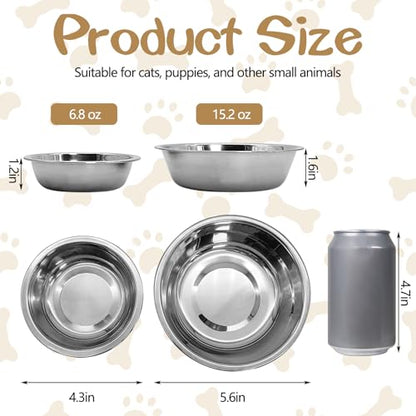 kathson 6 PCS Small Stainless Steel Dog Bowls, Replacement Metal Puppy Food Water Bowl Set Suit for Indoor Outdoor, Pet Feeding Dish for Small Animals Kitten, Dishwasher Safe (5.5 in) - size: 5.5 in dia.