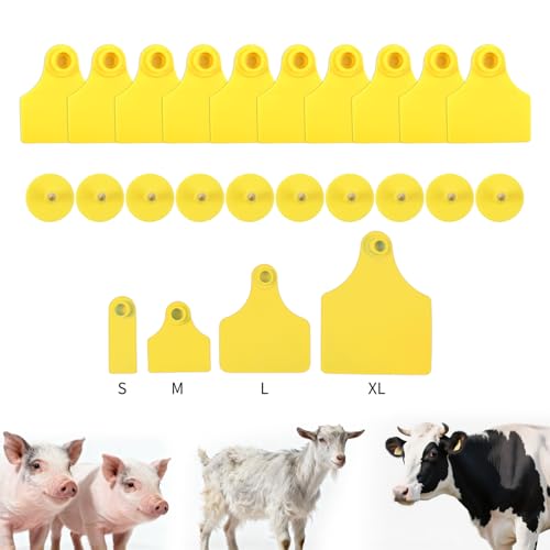 50pcs Farm Animal Ear Tags Numbered 001-050 Livestock Identification for Cattle Cows Hogs Pigs Sheep Goats (50, Medium-Yellow) - color: Medium-yellow