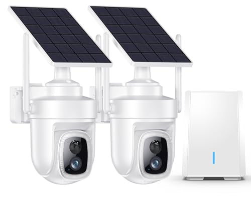 4K Security Cameras Wireless Outdoor with local storage Base,No Subscription Required,Solar-Powered,Home Security Cameras System with 360° Pan&Tilt,Auto Tracking,5G & 2.4G Router Compatible,2 cam kit - size: 2 Cam kit