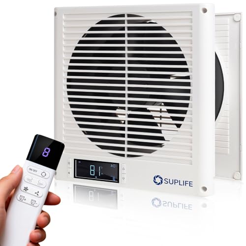8" Room to Room Fan with Remote, Reversible Through Wall Fan for Quietly Circulating Air, 320 CFM Through the Wall Fan with Temperature Control, Durable Build Quality, In Wall Fan for Closet, Laundry - color: White