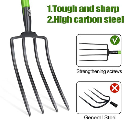 GARDENWORK Garden Fork,45-Inches Pitch Fork with Steel Y-Grip,Heavy Duty Gardening Spading Fork,4 Metal Tine,Compost Fork,Digging Fork