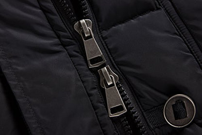 ELORA Women's Heavyweight Winter Parka | Mid-Length Vegan Down Puffer Coat with Cargo Pockets and Faux Fur Hood - color: Black, size: Large