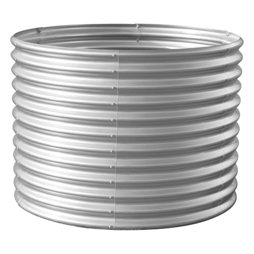 Land Guard 3×3×3ft Galvanized Raised Garden Bed Kit, Round Galvanized Planter Raised Garden Boxes Outdoor, Large Metal Raised Garden Beds for Vegetables, Silver - color: Classic Silver, size: 3×3×3ft