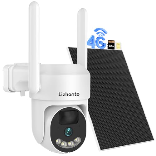 4G LTE Cellular Security Camera No WiFi Needed, Solar Powered Outdoor Security Camera with 2.5K Color Night Vision, PIR Motion Detection, Two-Way Audio, 350° PTZ, for Farm Barn Jobsite Cabin Remote