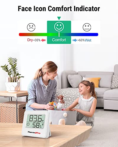 ThermoPro TP357 Digital Hygrometer Indoor Thermometer of 260FT, Bluetooth Thermometer Humidity Meter with Smart App, Room Thermometer Humidity Gauge with Temperature Humidity Sensor - size: Bluetooth Thermometer