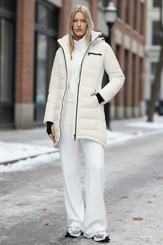 Orolay Women's Winter Down Jacket Long Quilted Puffer Coat Warm Hooded Slim Fit Outerwear - color: Cannoli Cream, size: Small