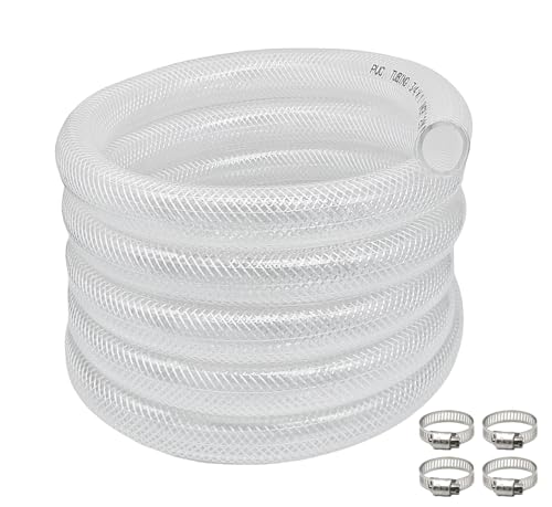 3/4" ID x 1" OD - 50Ft High Pressure Braided Clear PVC Vinyl Tubing Flexible Tube Heavy Duty Reinforced Hose Tubing - size: 50 ft, style: 3/4" ID x 1" OD