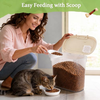Airtight Dog Food Storage Container 10 Lbs - Slim Tall Pet Cat Food Treat Container with Lid, Scoop and Cup - Clear Plastic Dry Food Storage Bin for Dogs, Cats, Bird Seeds, Kibble, Pellets - color: Cream White