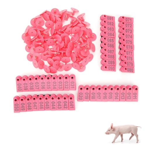 100PCS Cattle Ear Tags, Numbered 001-100 Goat Ear Tags Sheep Identification Label Livestock for Livestock Farm Animal(Pink)