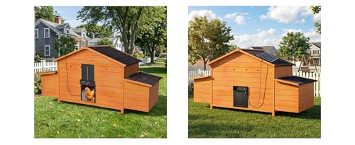Solar Automatic Outdoor Chicken Coop with Weatherproof Design, 2 Nesting Boxes, Ventilated, Pull-Out Tray