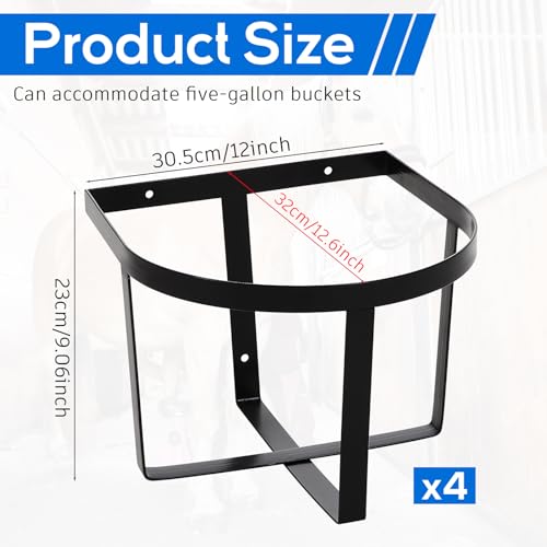 Teenyyou 4 Pcs Heavy Duty Metal Bucket Holder 5 Gallon Horse Water Feed Bucket Holder Pre Installed Pail Accessories Wall Mount Hang Organizer for Horse Stalls Barn Farmhouse Supplies