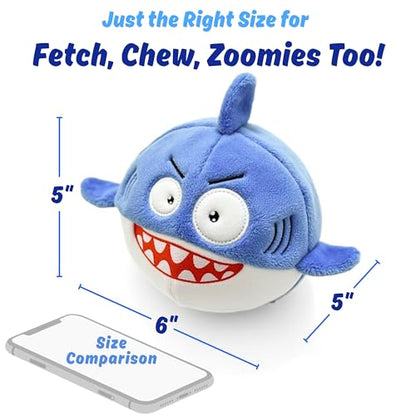 Sharky 3 in 1 Plush Shark Dog Chew Toy with Squeaky Ball Inside for Aggressive Chewers, Super Interactive No Stuffing, Strong Tough Heavy Durable, Birthday Gift Box for Small & Large Breed - color: Blue