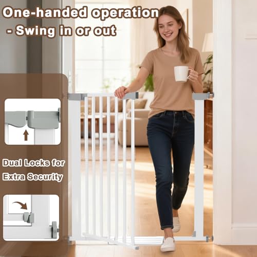 41'' Extra Tall Baby Gate for Large Dogs Pets Indoor No Jumping Over, 30-40.9'' Wide Heavy Duty Puppy Gate for Doorways, Pressure Mounted Metal Gate for Child Toddler No Tools Needed(White) - size: 30''-40.9'' Wide