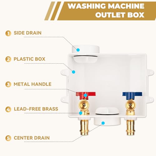 Press Washing Machine Outlet Box with Center Drain, 1/2 Inch Press x 3/4 Inch MHT with Copper Press Connections, Washer Faucet Recessed Box, Press Tool Required for Washer Box - color: PRESS/Regular