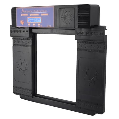 Automatic Chicken Coop Door Opener, Solar Battery Powered with LED Display, Timer Function, Double Doors Electric for Chickens, Ducks, Geese, Easy to Set Opening and Closing Time (Black) - color: Black