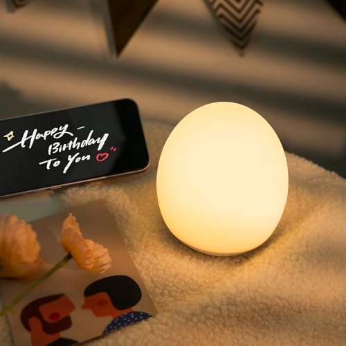 Egg Light for Nursery Silicone Baby Night Light Portable Soft Warm Touch Night Lamp Stepless Dimming with 30-Min Timer for Breastfeeding Kids Bedroom