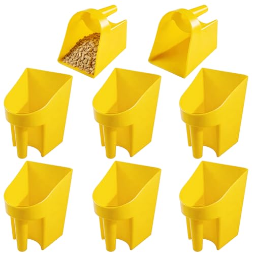 6 Pcs Plastic Enclosed Feed Scoop Heavy Duty Durable Stackable Horse Yellow Feed Scoop for Livestock Animal Ranchers Homesteaders Farmers, 2 Qt