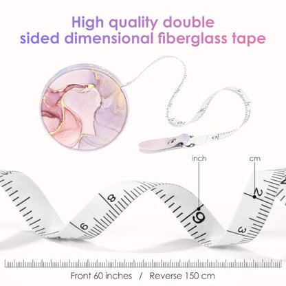 Sewing Tape Measure，Colour Printed Small Retractable Soft Measuring Tape for Tailor Cloth Fabric Body Measurements. - color: Pink Marble