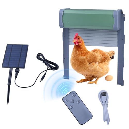 Automatic Solar Chicken Coop Door, 4 Modes with Timer Light Sensor 30-40M Remote Control Manual, Anti-Pinch, IP67 Waterproof Aluminum Alloy, Predator Proof Poultry Door for Backyard Farm